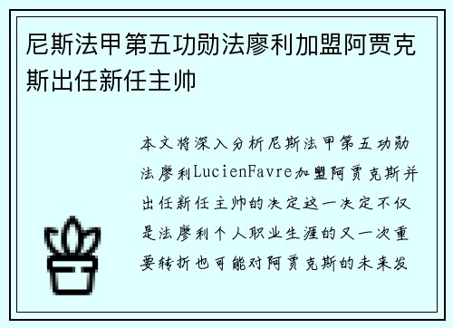 尼斯法甲第五功勋法廖利加盟阿贾克斯出任新任主帅